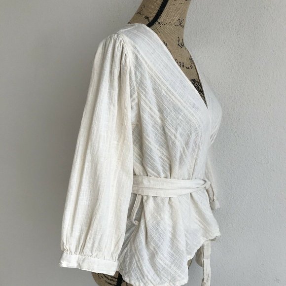 RD & Koko Wrap Top Ivory Long Sleeve Tie Waist - Picture 3 of 12